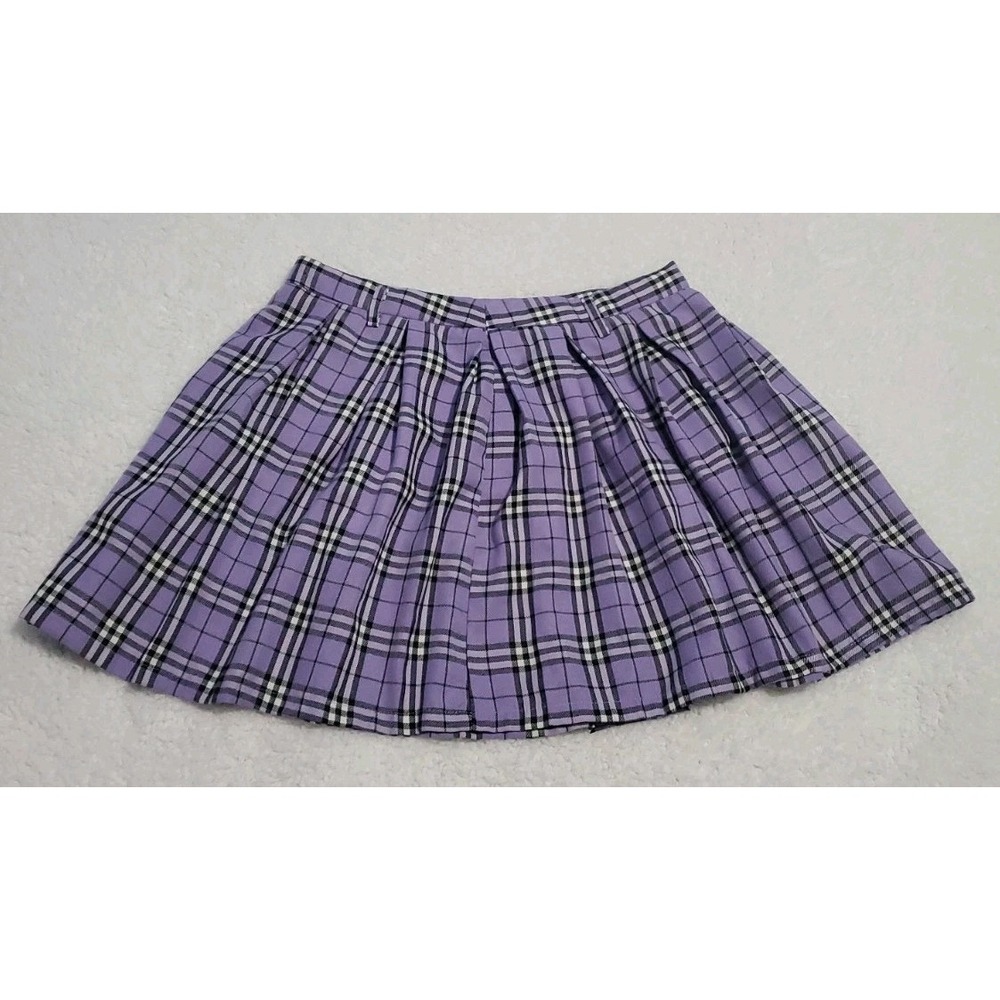 Hot Topic Purple Plaid Pleated Mini Skirt Medium Side Zip Alt Pastel Goth Kawaii